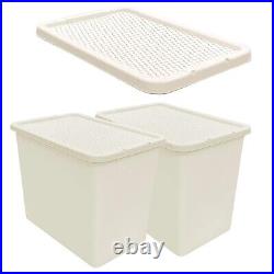 Large Cream Strong Stackable 80 Litre Plastic Rattan Storage Container Boxes