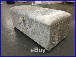 Large Crush Velvet Fabric Plain Ottoman Storage Box Blanket Box Toy Box (Silver)