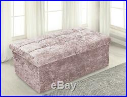Large Crushed Velvet Diamante Ottoman Foldaway Storage Box Seat Stool Blush Pink