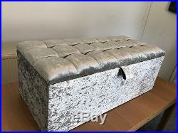 Large Cubbed Crushed Velvet Ottoman, Toys Storage, Footstool, Ottoman Box
