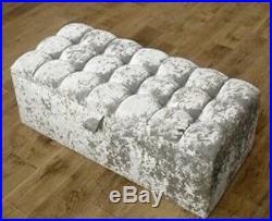 Large Cubbed Silver Crushed Velvet Ottoman, Toys Storage, Footstool, Ottoman Box