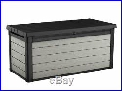 Large Garden Storage Box 380L Grey Resin Bench Seat Tool Chest Outdoor Furniture