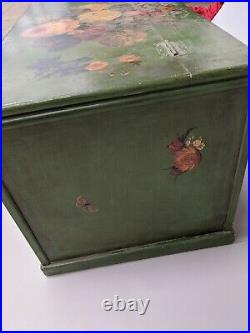 Large Green Botanical Decoupage Trunk Storage Box Vintage Victorian Style