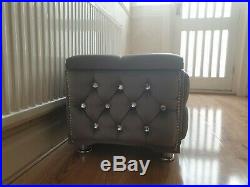 Large Grey Plush Soft Velvet fully upholstered storage Box Ottoman