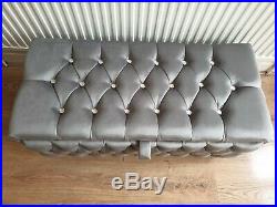 Large Grey Plush Soft Velvet fully upholstered storage Box Ottoman