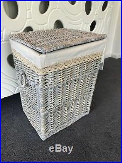 Large Grey Wicker Laundry Basket Storage Box With Washable Lining, Handles & Lid
