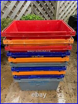 Large Heavy Duty Plastic Bale Arm Stacking Storage Boxes Crates Containers x 10