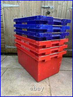 Large Heavy Duty Plastic Bale Arm Stacking Storage Boxes Crates Containers x 6