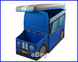 Large Kids Clothes Storage Seat Bedroom Stool Toy Books Box Chest Boys Car Blue