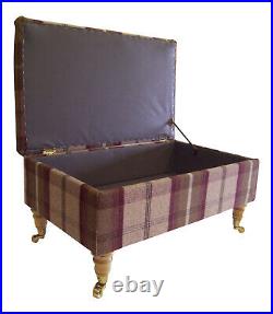 Large Long Storage Box/footstool Brass Castor Wooden Legs Balmoral Heather