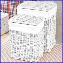 Large Medium LID Rectangular White Wicker Laundry Basket Lining Storage Box New