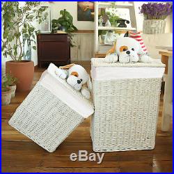 Large Medium LID Rectangular White Wicker Laundry Basket Lining Storage Box New