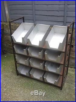 Large Metal storage rack display 12 Aluminium trays shop workshop industrial