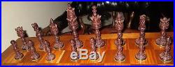 Large Ornate Hand Carved Wood Chess Pieces set NO Board Custom Storage Case Box