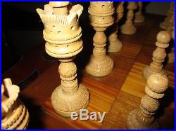 Large Ornate Hand Carved Wood Chess Pieces set NO Board Custom Storage Case Box