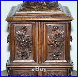 Large Ornately Carved Black Forest 19th Century Jewellery Box Chesterfield Silk