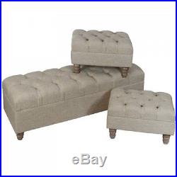 Large Ottoman Storage Seat Bench 3 Pc Set Upholstered Footstool Box Pouffe Chest