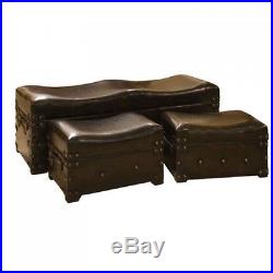Large Ottoman Storage Seat Bench 3 Pc Upholstered Leather Footstool Box Bedroom