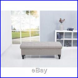 Large Ottoman Storage Seat Bench Beige Upholstered Footstool Box Hall Bedroom