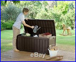 Large Outdoor Storage Box Plastic Garden Furniture Brown Keter Wheels Lockable