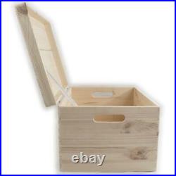 Large Plain Pine Decorative Wood Storage Box Hinged Lid & Handles 40x30x23 cm