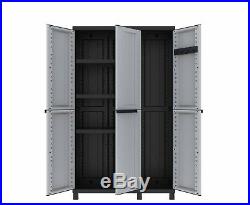 Large Plastic Garden Storage Box Adjustable Shelves Tall Wardrobe 3 Doors Grey