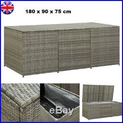 Large Poly Rattan Outdoor Garden Storage Chest Cushion Box Waterproof Sit On Lid