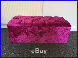 Large Purple Crushed Velvet Ottoman, Toys Storage, Footstool, Blanket Box