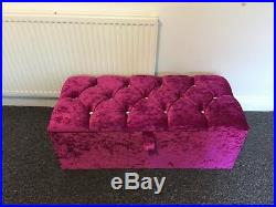 Large Purple Crushed Velvet Ottoman, Toys Storage, Footstool, Blanket Box
