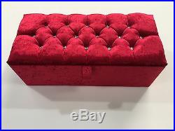 Large Red Crush Velvet Ottoman, Toys Storage, Footstool, Ottoman Box