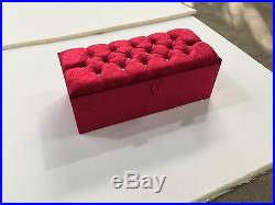 Large Red Crush Velvet Ottoman, Toys Storage, Footstool, Ottoman Box