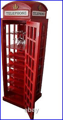 Large Retro Telephone Box Wine Rack Bottle Storage Cabinet and Glasses Holder
