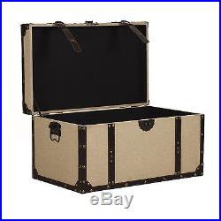 Large SET OF 3 Linen trunks with leather trim Storage Furniture Chest Table
