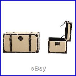 Large SET OF 3 Linen trunks with leather trim Storage Furniture Chest Table