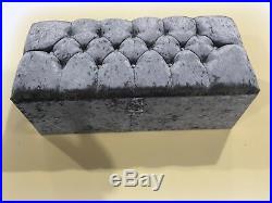 Large Slate Grey Crushed Velvet Ottoman, Toys Storage Footstool, Blanket Box