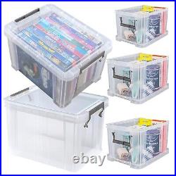 Large Spacious 36L, 54L & 85L Clear Clip Locked Storage Containers With Lids