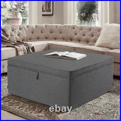 Large Storage Coffee Table Ottoman Linen Fabric Square Organizer Stool Chest Box