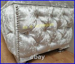 Large Storage Ottoman Silver Crushed Velvet Fully Upholster Toys Box & Bench
