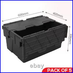 Large Tote Box Crates for Storage (55 L) 60 x 40 x 30.6cm Black Pack of 5