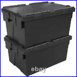 Large Tote Box Crates for Storage (55 L) 60 x 40 x 30.6cm Black Pack of 5