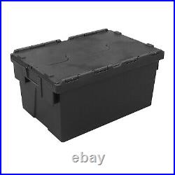 Large Tote Box Crates for Storage (55 L) 60 x 40 x 30.6cm Black Pack of 5