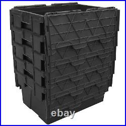 Large Tote Box Crates for Storage (55 L) 60 x 40 x 30.6cm Black Pack of 5