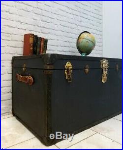 Large Travel Steamer Trunk Storage Box Linen Chest Coffee Table 1960s Vintage