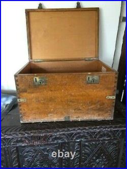 Large Victorian Antique Pine Wooden Box Trunk Coffee Table Storage Unit Chest