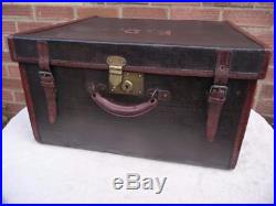 Large Vintage Canvas And Leather Hat Box Storage Trunk Prop