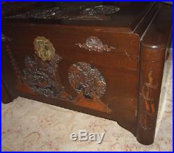 Large Vintage Chest Antique Camphor Wood Carved Trunk Oriental Table Storage box