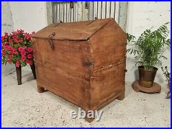 Large Vintage Indian Wooden Hut Top Storage Dowry Hope Chest Trunk Blanket Box