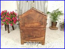 Large Vintage Indian Wooden Hut Top Storage Dowry Hope Chest Trunk Blanket Box