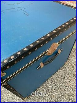 Large Vintage Mid-century Mossman Blue Travelling Trunk / Chest Storage Box