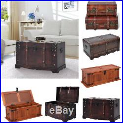 Large Vintage Treasure Chest Wood Storage Chest Trunk Box Coffee Table Chest New